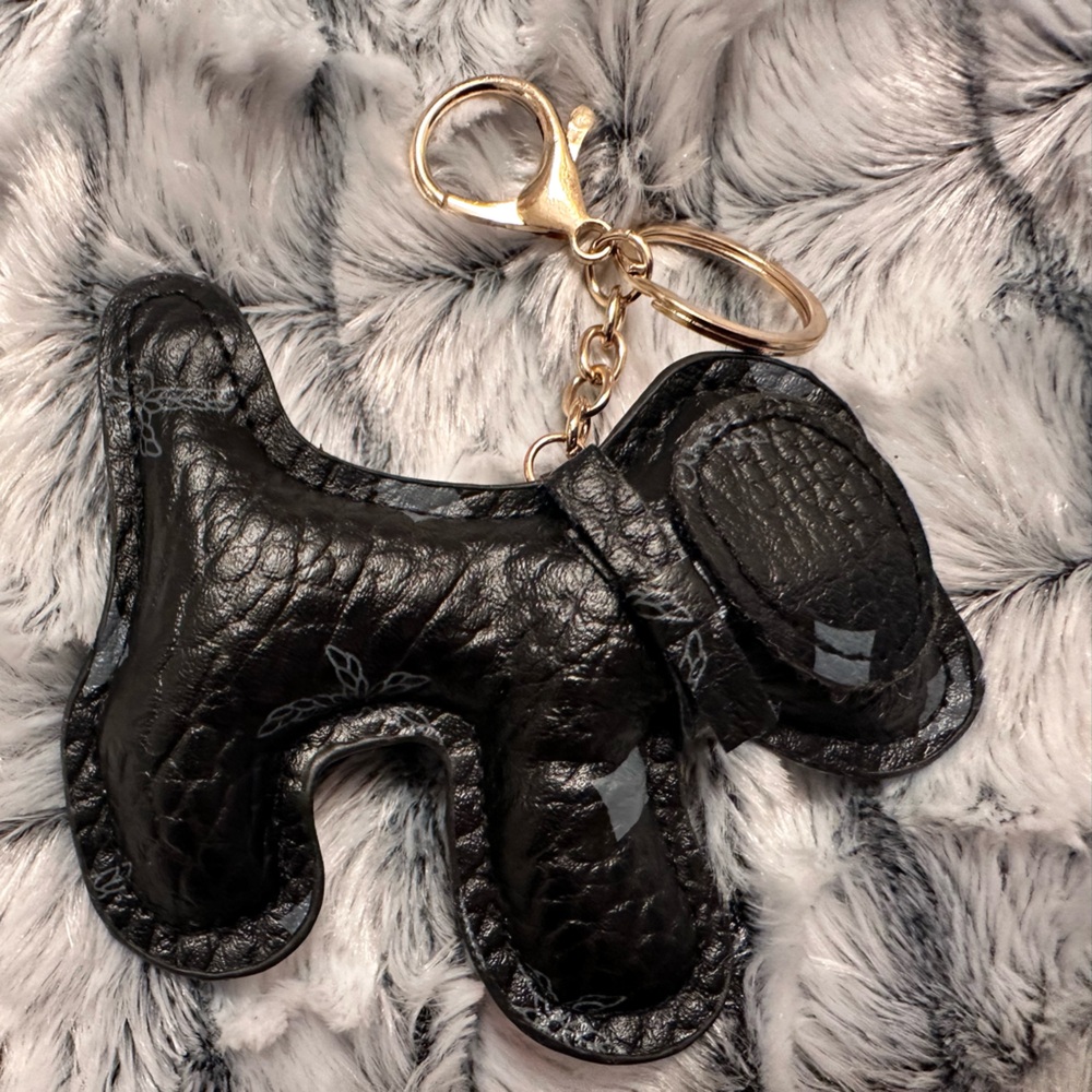 Decorative Black Leather Keychain with Gold Hardware * Fashion